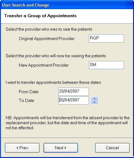 Transfer a Group of Appointments