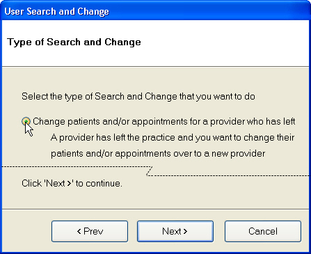 User Search and Change - 'Provider has Left' window