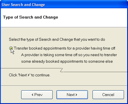 'User Search and Change' Transfer records window