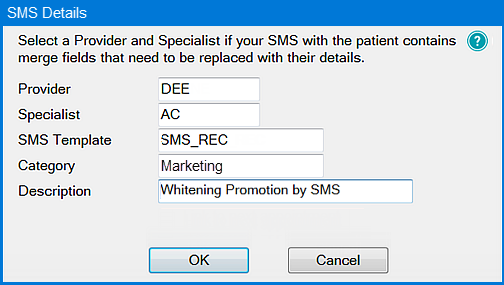 SMS Details window