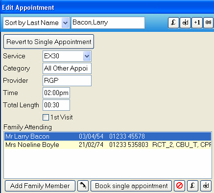 Edit Appointment screen (family)