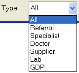 Specialist Type drop-down