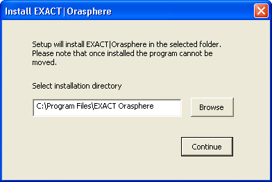 EXACT Orasphere Installation Dialog