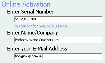 'Online Activation' screen (EO)