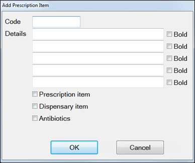 Add Prescription dialog
