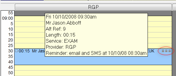 Appointment tooltip example