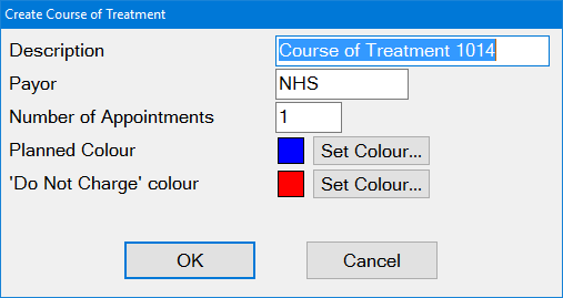 Create Treatment Plan dialog