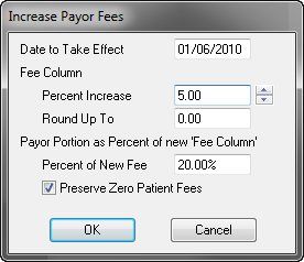 Increase Payor Fees dialog