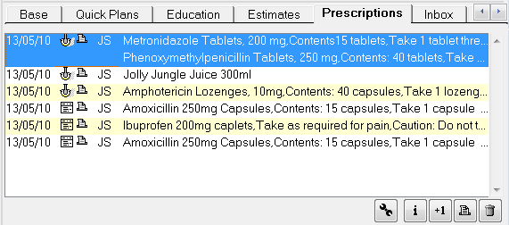 Prescriptions tab