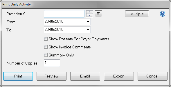 Print Daily Activity report options