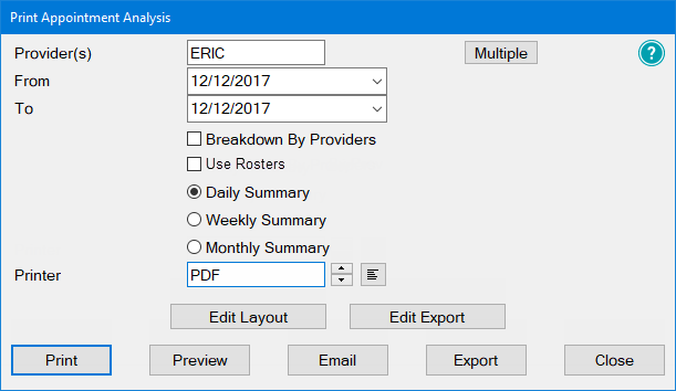 Print Appointment Analysis report