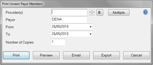 Print Unseen Payor Members dialog