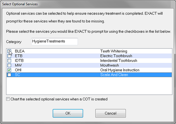 Select Optional Services dialog