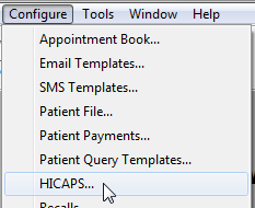 Configure HICAPS menu item