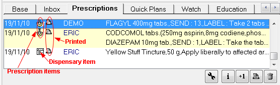 Prescription tab showing items