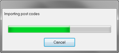 Importing Post Codes progress display