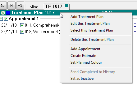 Treatment Plan right-click menu