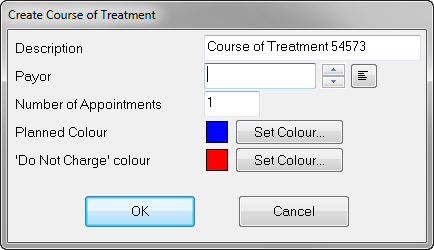 Create Course of Treatment dialog