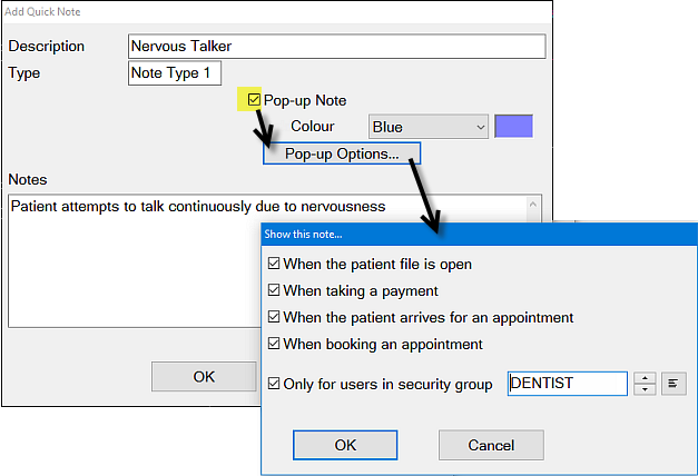Add Quick Note dialog