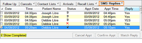 ShowConfirmedAppts in SMSReplies,ShowCompleted