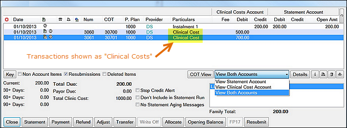 PatientTransactionsScreenWithClinicalCosts