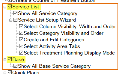 Locate Service List and Base - ticked